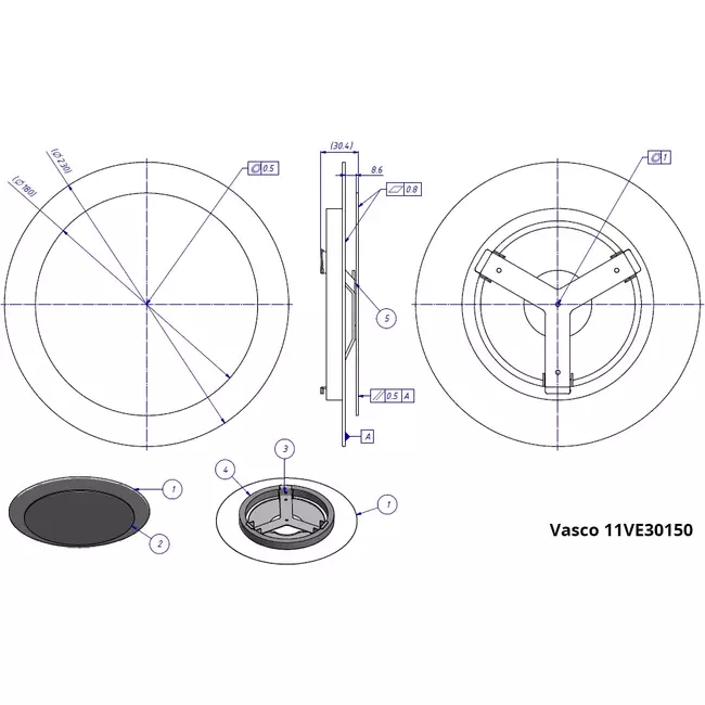 Vasco design plafondventiel luxe rond (incl. smiley)