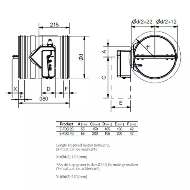 Clapet coupe-feu rond 250 mm à commande manuelle - E-FDC25 D250 R