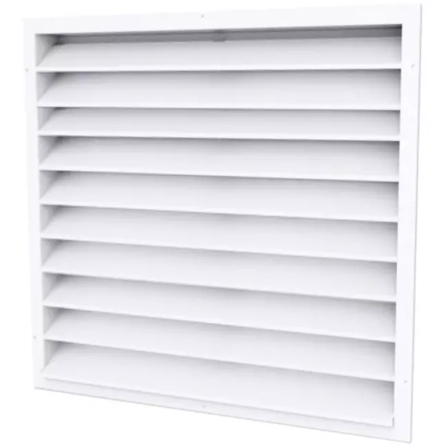 Grille murale extérieure 1000x1000 aluminium avec ailettes fixes - couleur mixte RAL 9016