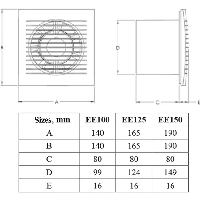 Badkamer ventilator Ø 125 mm Wit met timer en vochtsensor - EE125HT