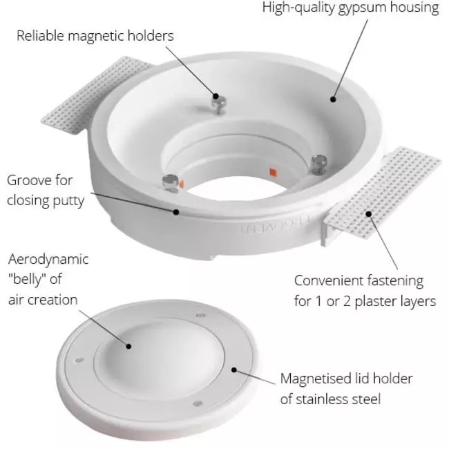 Ergovent instucbaar frameloos ventilatieventiel rond 160 mm