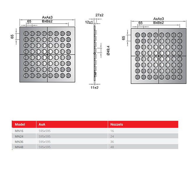 Multinozzle plafondrooster 596x596mm - MN16 RAL9010