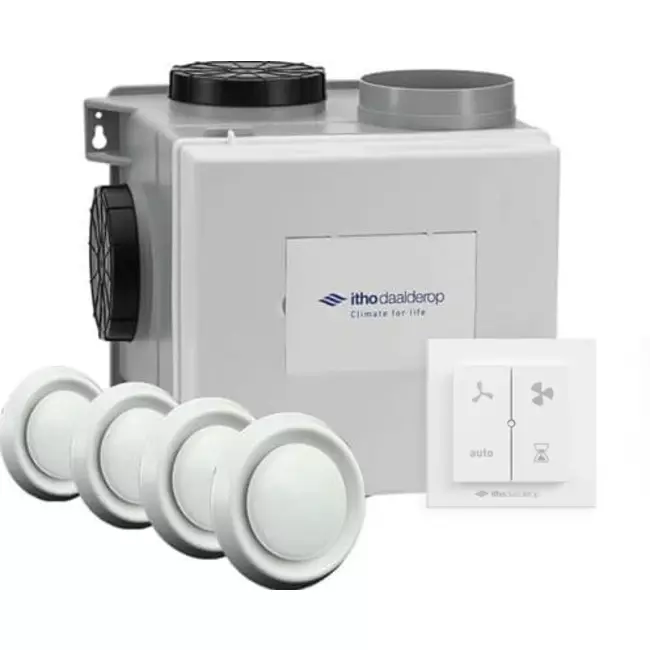 Itho Daalderop CVE-S ECO Optima Inside High Performance Pakket HP 415 m³/h + vochtsensor + CO2 sensor + RFT-N Auto bediening + 4 ventielen - perilex stekker