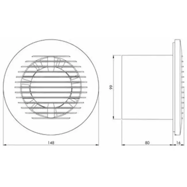 Badkamer ventilator rond Ø 100 mm wit - basis EA100