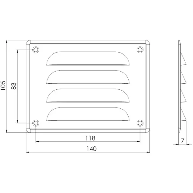 Metalen ventilatierooster vierkant 140x105 mm bruin - MR14105B