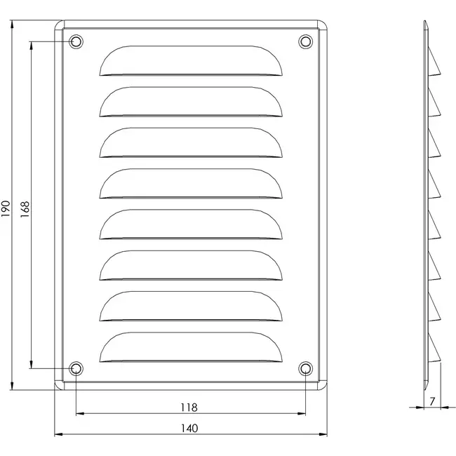 Metalen ventilatierooster vierkant 140x190 mm zwart - MR1419M - RAL9005