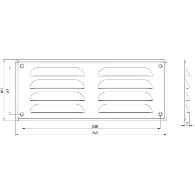 Metalen ventilatierooster vierkant 260x105 mm zwart - MR26105M - RAL9005