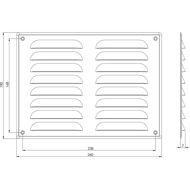 Metalen ventilatierooster vierkant 260x190 mm zwart - MR2619M - RAL9005