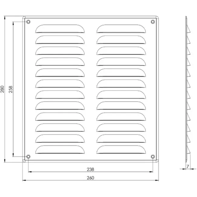 Metalen ventilatierooster vierkant 260x280 mm zwart - MR2628M - RAL9005