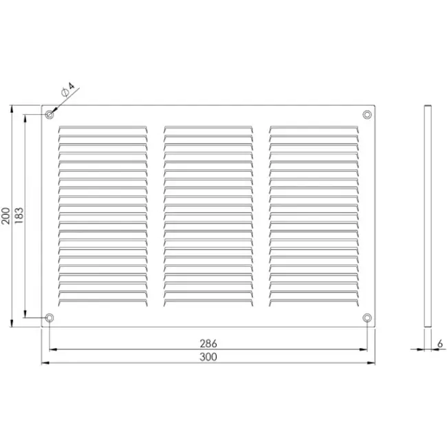 Metalen rooster 300x200mm zwart - MR3020M - RAL9005