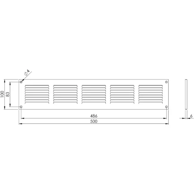 Metalen rechthoekige sleuf rooster 500x100 wit - MR5010