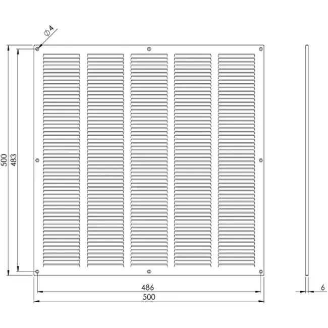 Metalen rooster 500x500mm zwart - MR5050M - RAL9005