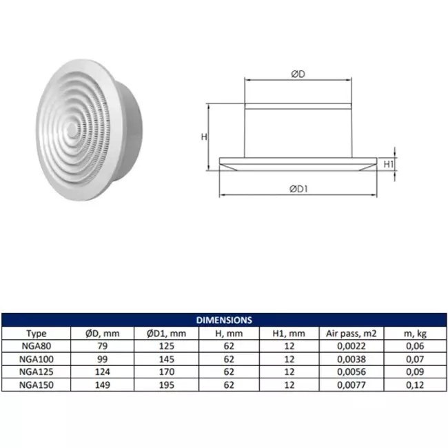 Rond ventilatierooster grill Ø 100mm (NGA100)