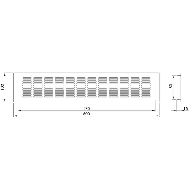 Plintrooster aluminium - wit L=500mm x H=100mm - RA1050