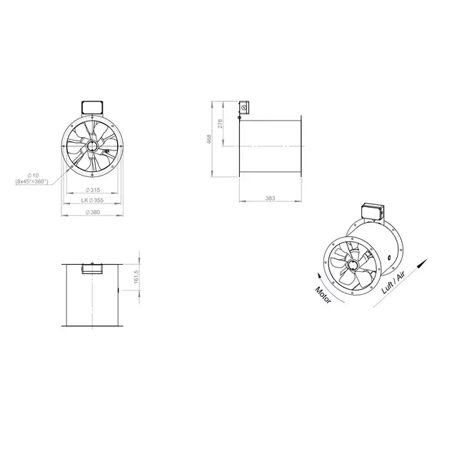 Ventilateur axial de 315 mm pour gaz de combustion F300- AL 315 D4 F3 01 CFG