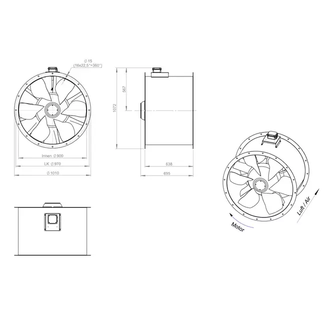 Axiaal 900 mm kanaalventilator rookgas F300- AL 900 D6 F3 01 CFG