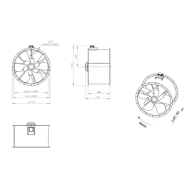 Ventilateur axial 1000 mm pour conduit de fumée F300- AL 1000 D6 F3 02 CFG
