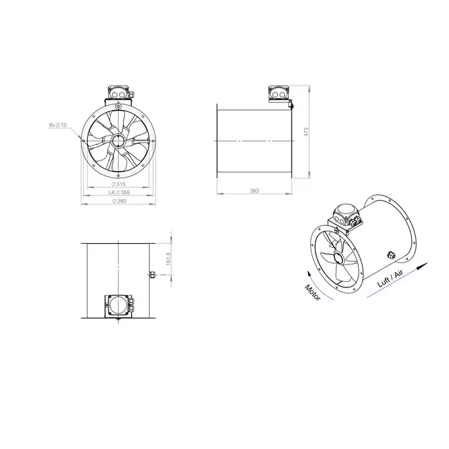 Axiaal 315 mm kanaalventilator - AL 315 D4 01 CFG