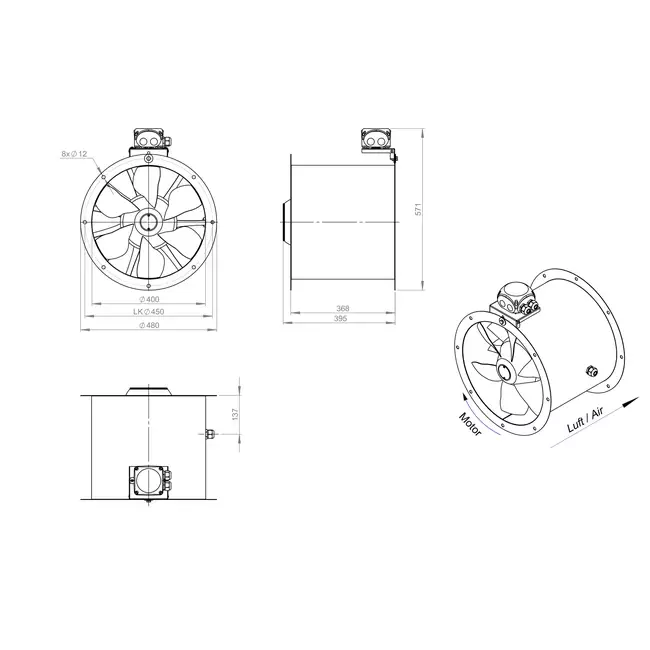 Ventilateur axial de 400 mm - AL 400 D4 02 CFG