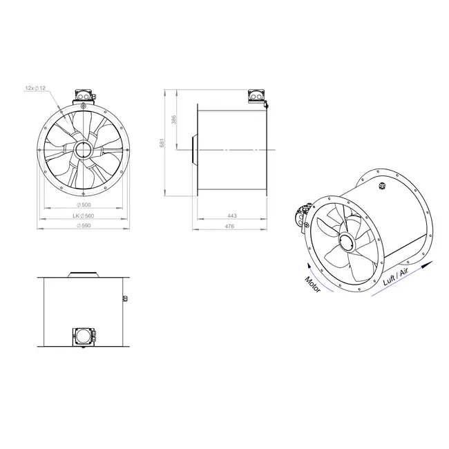 Ventilateur axial de 500 mm - AL 500 D2 02 CFG