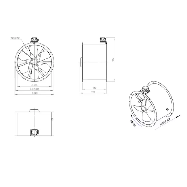 Ventilateur axial de 630 mm - AL 630 D84U 02 CFG