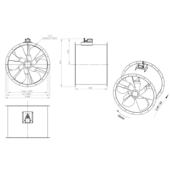 Axiaal 800 mm kanaalventilator - AL 800 D4 04 CFG