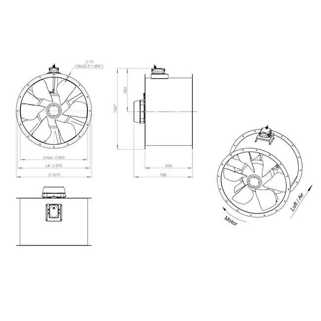 Ventilateur axial de 900 mm - AL 900 D4 04 CFG