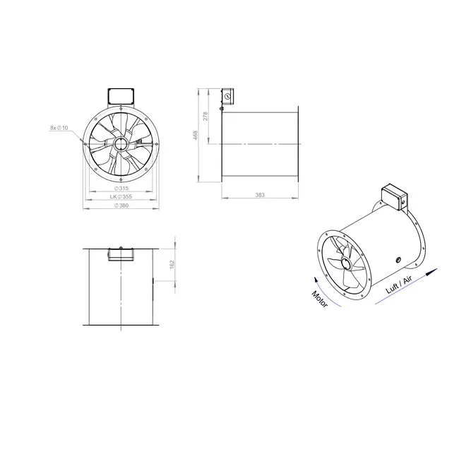 Axiaal 315 mm kanaalventilator rookgas F400 - AL 315 D4 F4 01 CFG