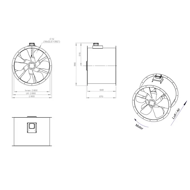 Ventilateur axial de 800 mm pour gaz de combustion F400 - AL 800 D6 F4 03 CFG