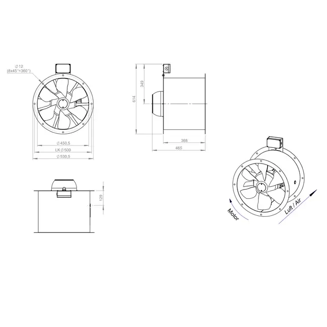 Axiaal 450 mm kanaalventilator rookgas F400 - AL 450 D2 F4 01 CFG