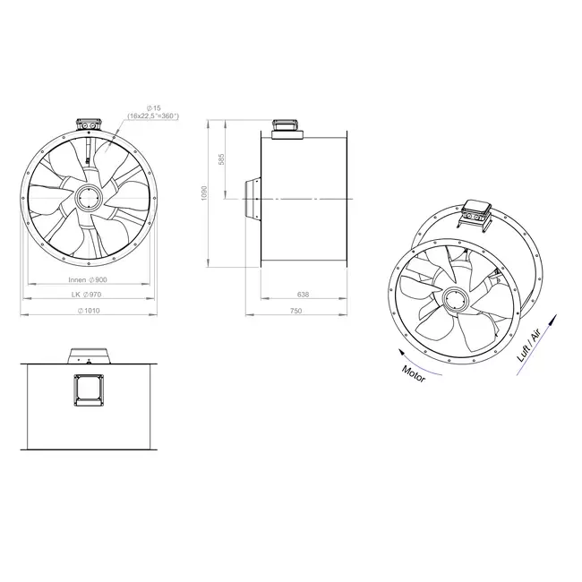 Ventilateur axial de 900 mm pour gaz de combustion F400 - AL 900 D4 F4 03 CFG