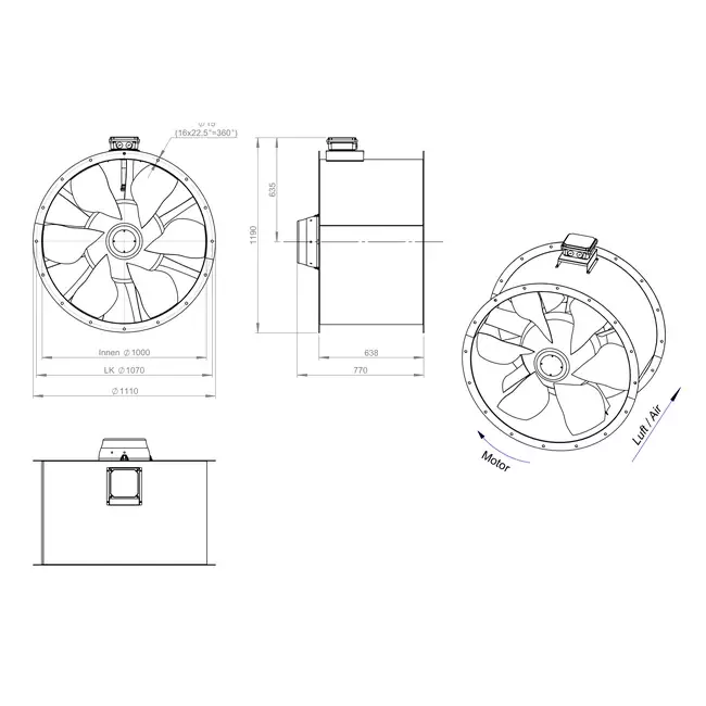 Ventilateur axial de 1000 mm pour gaz de combustion F400 - AL 1000 D4 F4 01 CFG
