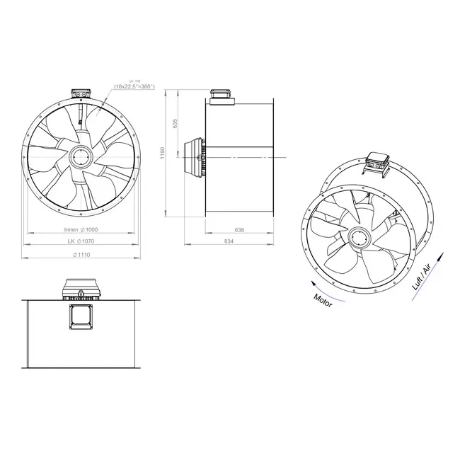 Axiaal 1000 mm kanaalventilator rookgas F400 - AL 1000 D4 F4 03 CFG