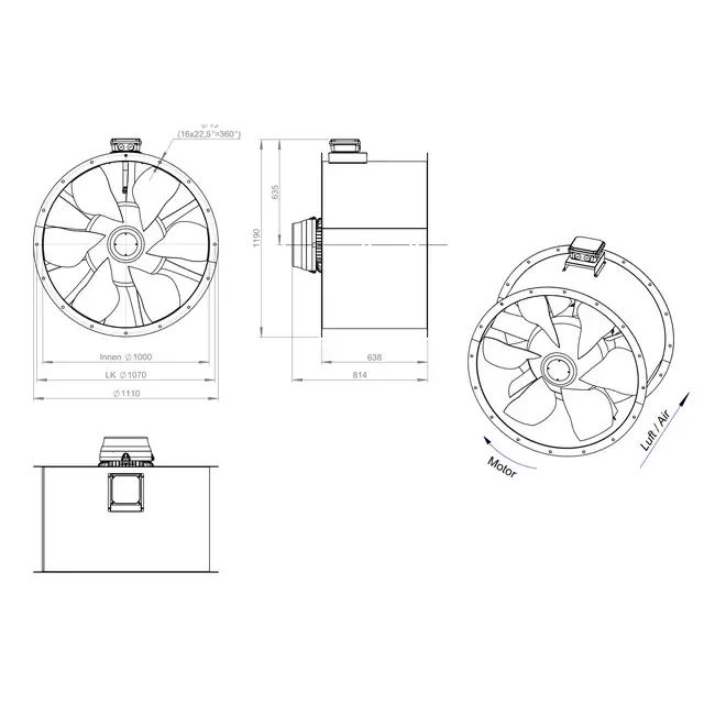 Ventilateur axial de 1000 mm pour gaz de combustion F400 - AL 1000 D6 F4 03 CFG