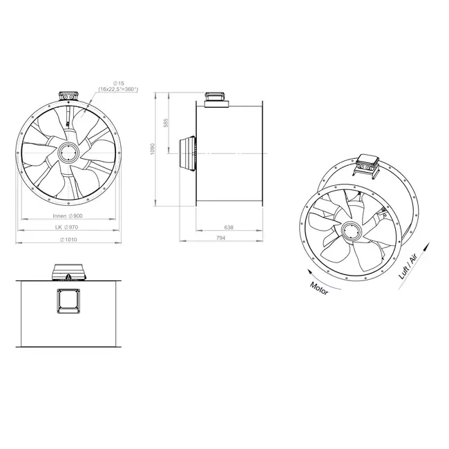 Ventilateur axial de 900 mm pour gaz de combustion F300- AL 900 D6 F3 03 CFG