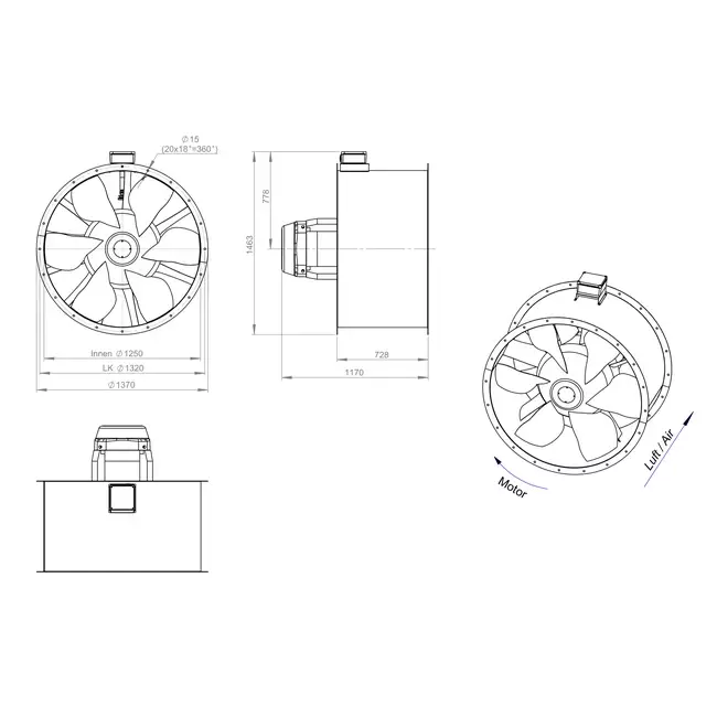 Ventilateur axial de 1250 mm pour gaz de combustion F300- AL 1250 D6 F3 06 CFG