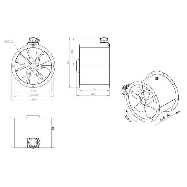 Axiaal 450 mm kanaalventilator - AL 450 D2 02 CFG