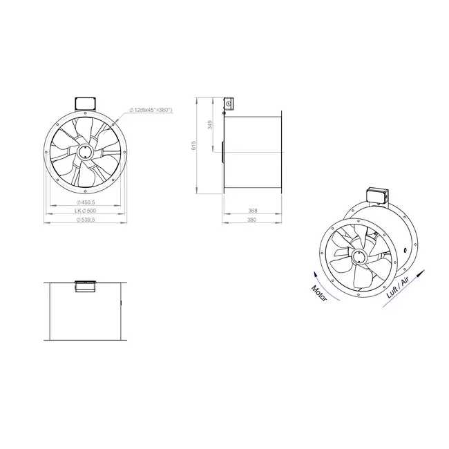 Axiaal 450 mm kanaalventilator rookgas F400 - AL 450 D4 F4 02 CFG