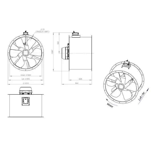 Ventilateur axial de 900 mm - AL 900 D84U 03 CFG