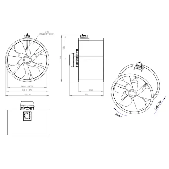 Axiaal 1000 mm kanaalventilator - AL 1000 D84U 02 CFG