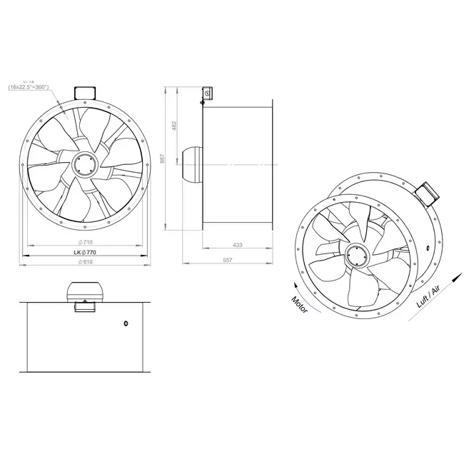 Ventilateur axial 710 mm pour gaz de combustion F300- AL 710 D84U F3 02 CFG