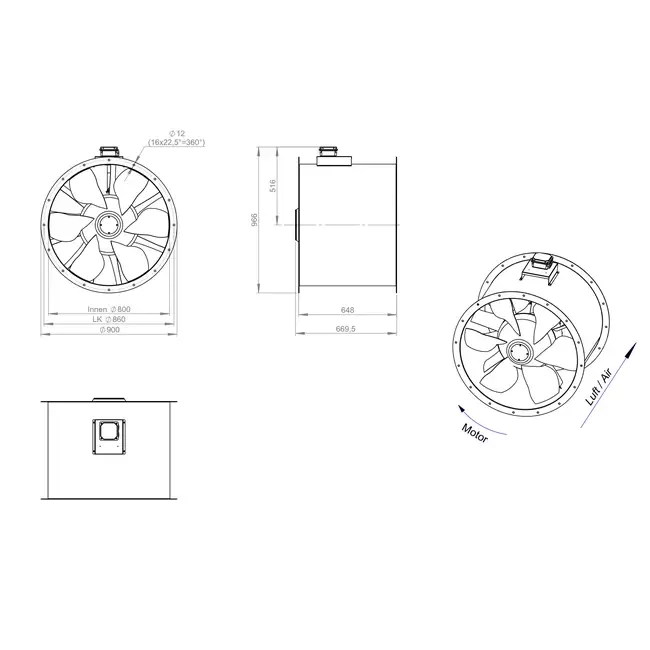Axiaal 800 mm kanaalventilator rookgas F300- AL 800 D84U F3 01 CFG
