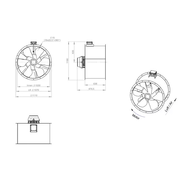 Ventilateur axial 1000 mm pour conduit de fumée F300- AL 1000 D84U F3 03 CFG