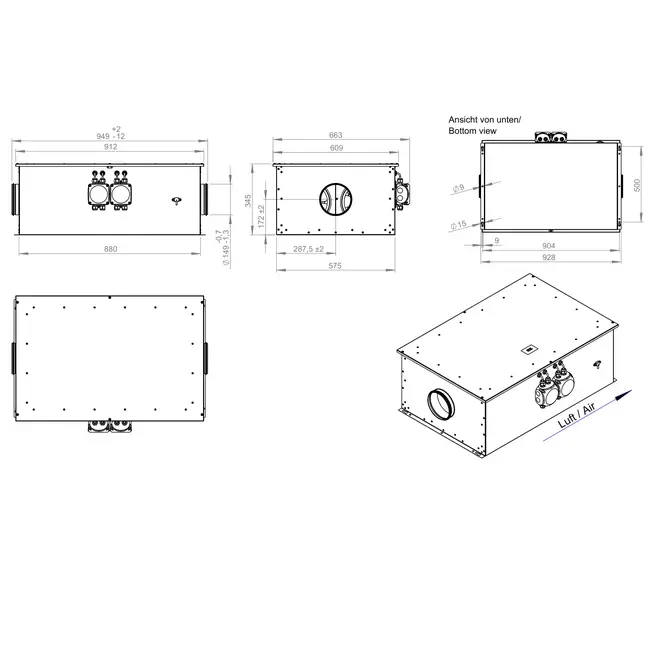 Ventilateur tubulaire 150 mm isolé à haut rendement énergétique - EM DUO 150 EC K 01