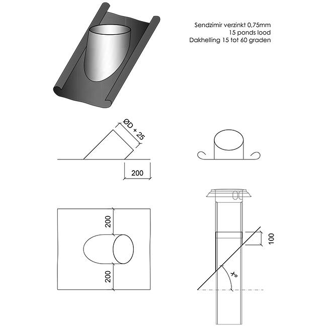 Thermoduct loodslab diameter 180mm - 45 graden