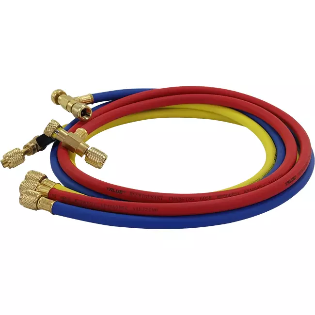Slangenset 1,5M R410A met meetventiel en schrader afsluiting 5/16