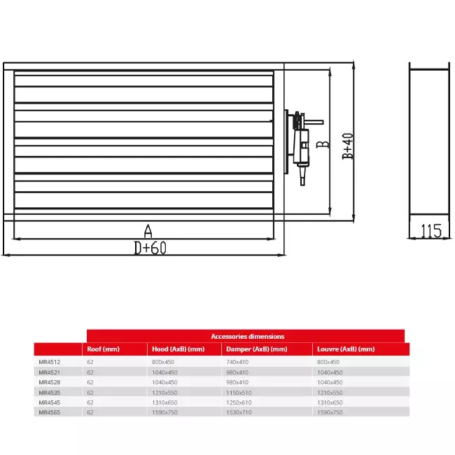 Maxivent demper met actuator voor MR4535 horizontaal rechts - DAR