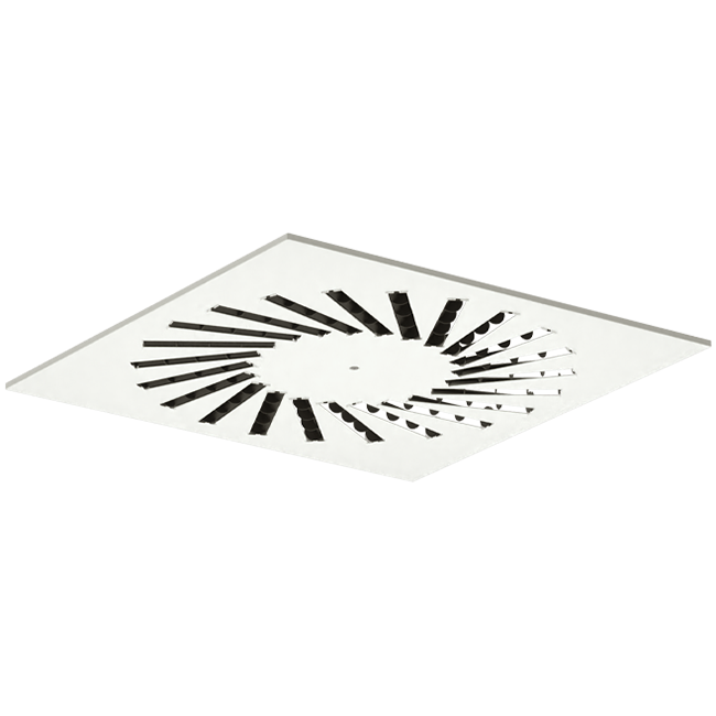 Diffuseur à jet hélicoïdal en acier avec déflecteurs réglables - 595x595 mm - RAL 9010
