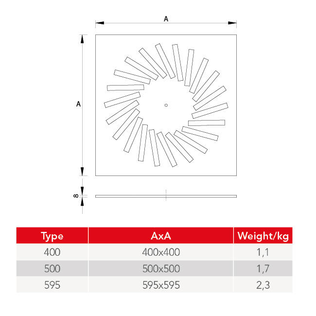 Wervelrooster staal met verstelbare deflectoren – 595x595 mm – RAL 9016
