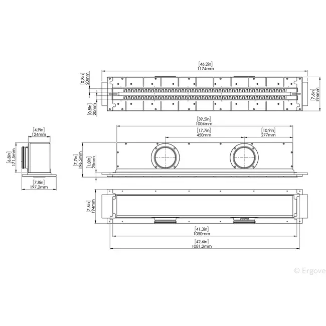 Ergovent instucbaar frameloos lijnrooster 1050 mm met aansluitdiameter 125 mm - airconditioning - 2 sleuven